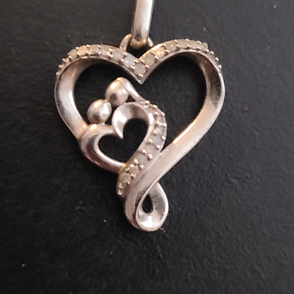925 Sterling Silver Pendant Necklace Unbranded Double Hearts With Diamond Accent